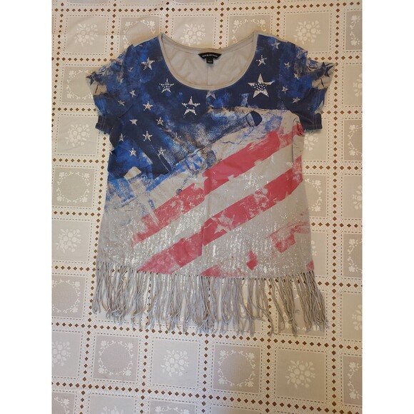 Rock & Republic Tops - Rock & Republic Women's Patriotic Top Shirt American Flag  Fringe Studded Large